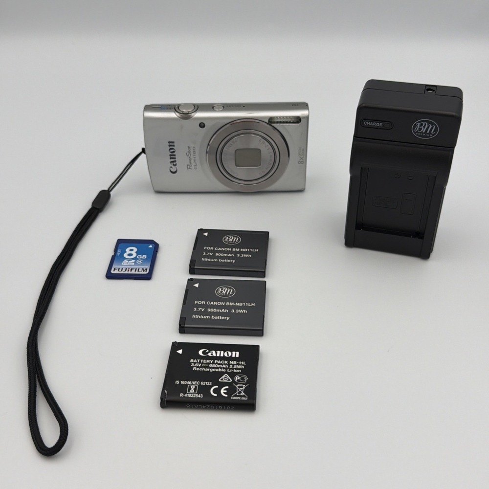 Canon PowerShot ELPH 180 Silver Digital Camera 20MP 8x Zoom Bundle with Extras